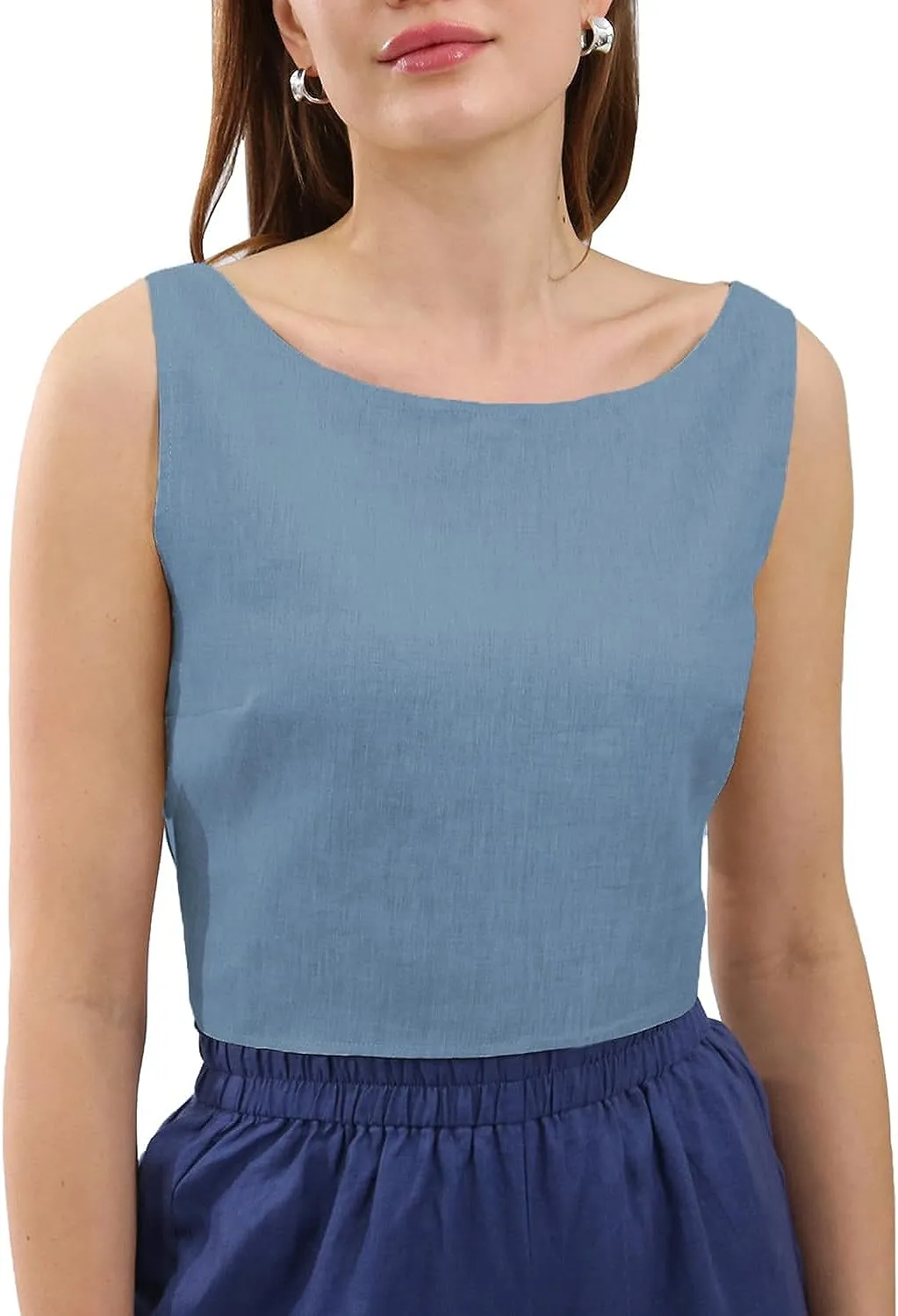 Pure Linen Tie Back Crop Tank Tops