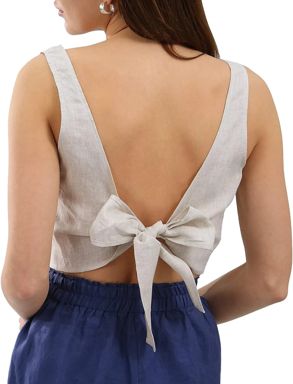 Pure Linen Tie Back Crop Tank Tops