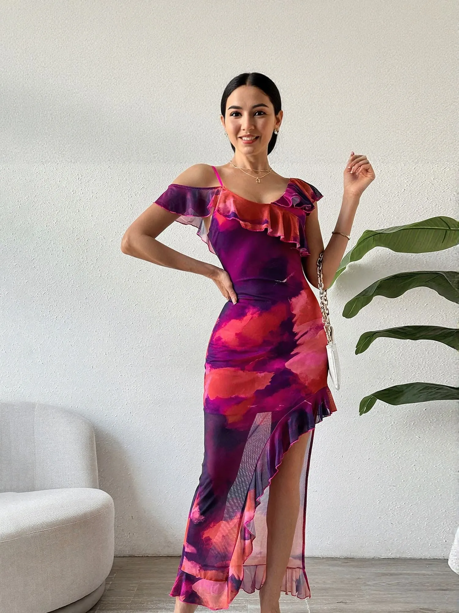 Purple Bodycon Maxi Dress With Slit