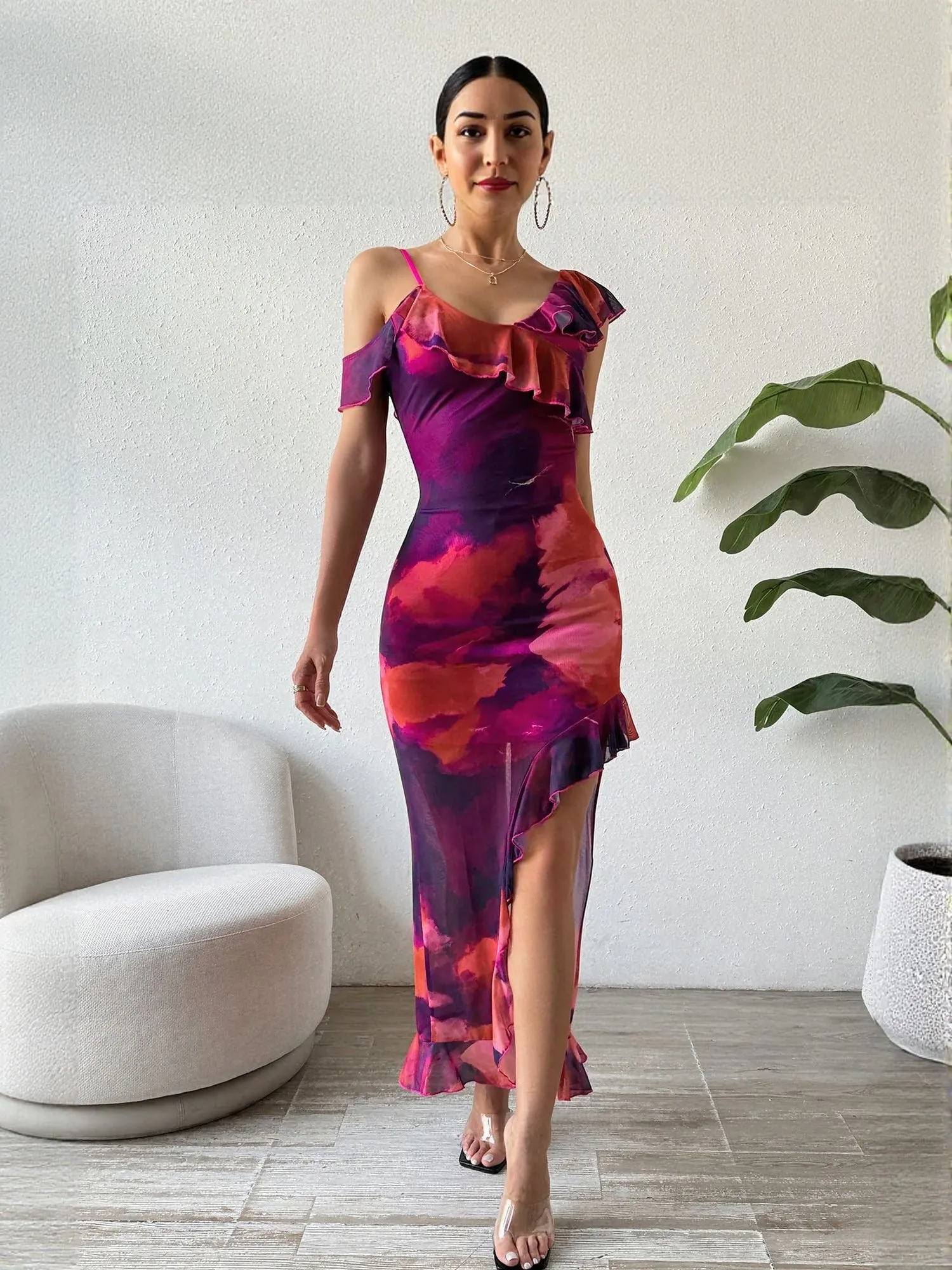 Purple Bodycon Maxi Dress With Slit