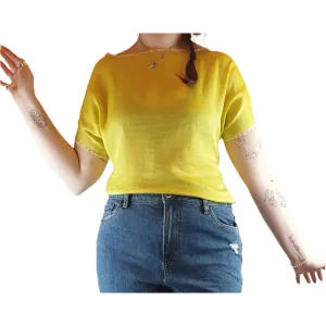 Queen yellow silky feel top with a pretty floral print detail size M (best fits size 12)