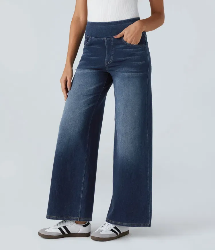 Quin - Super Stretch High-Waisted Wide Leg Jeans
