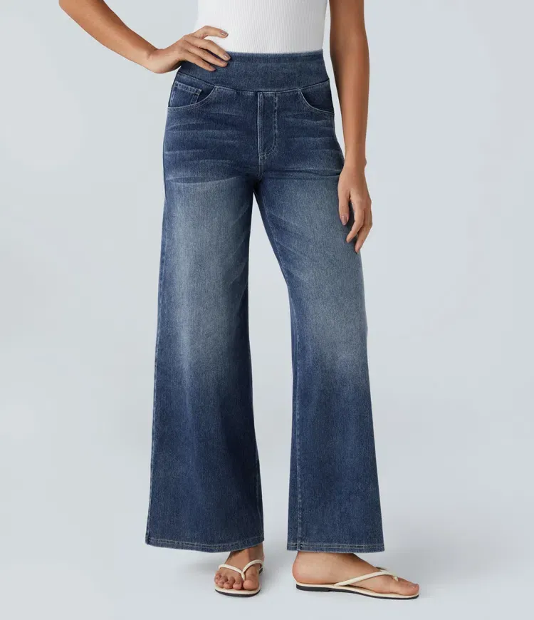 Quin - Super Stretch High-Waisted Wide Leg Jeans