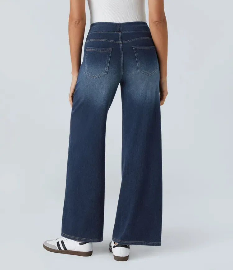 Quin - Super Stretch High-Waisted Wide Leg Jeans