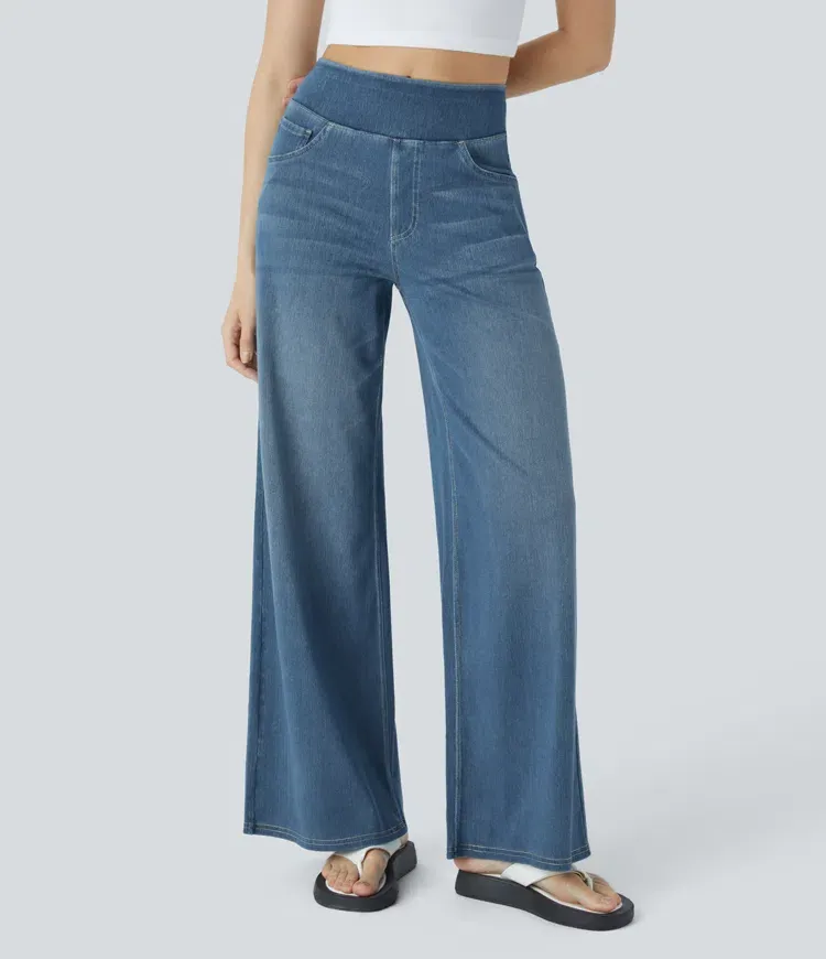 Quin - Super Stretch High-Waisted Wide Leg Jeans
