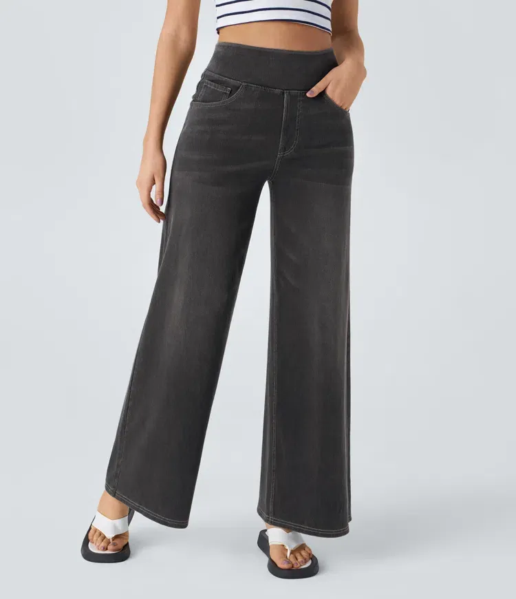 Quin - Super Stretch High-Waisted Wide Leg Jeans