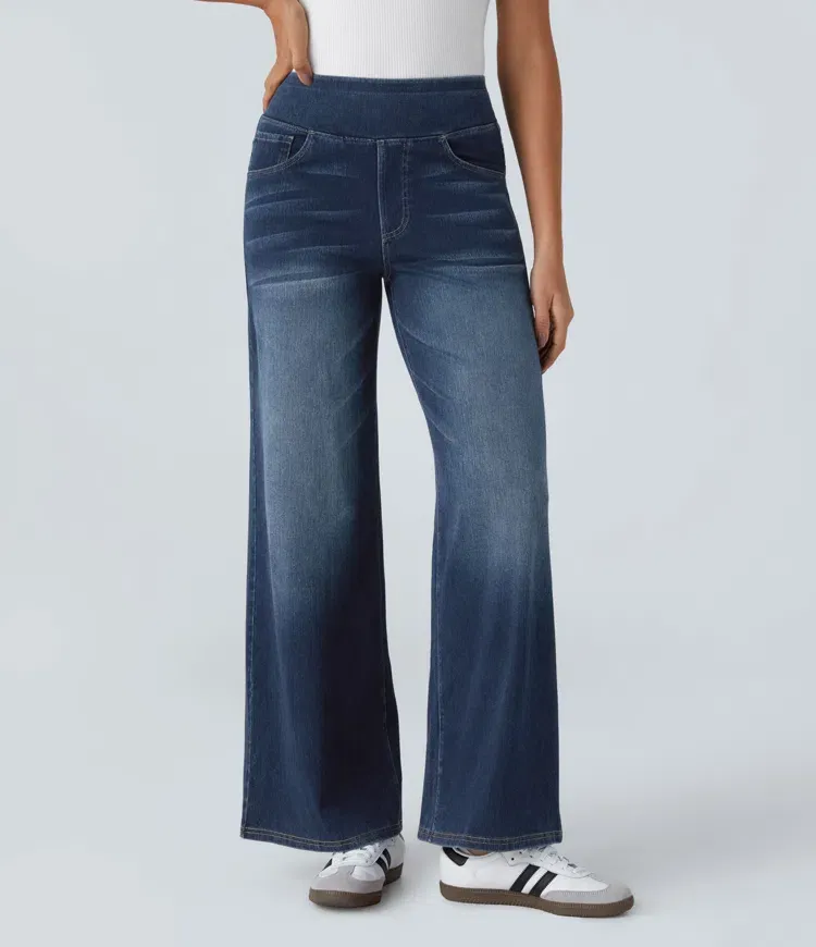Quin - Super Stretch High-Waisted Wide Leg Jeans