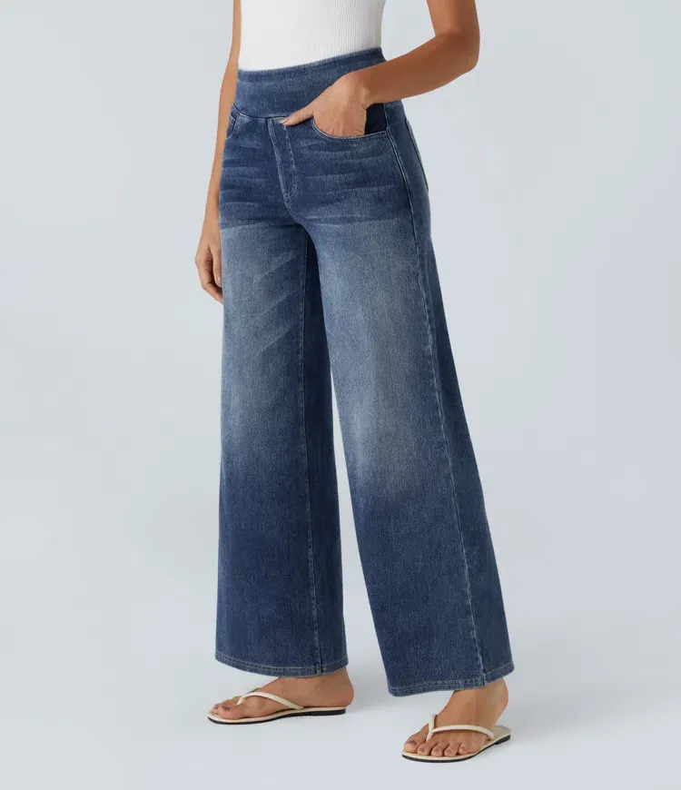 Quin - Super Stretch High-Waisted Wide Leg Jeans