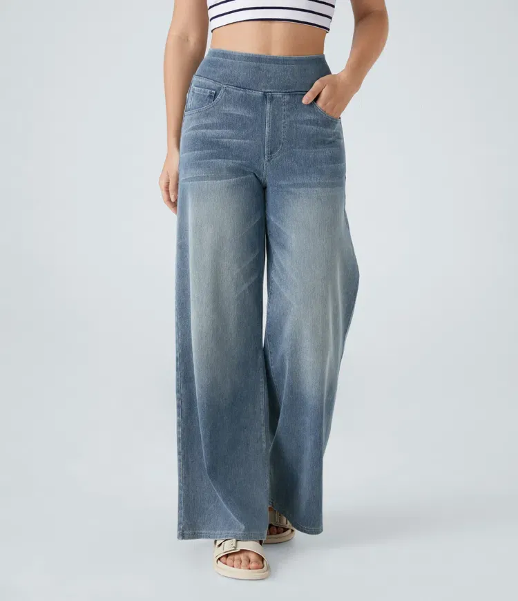 Quin - Super Stretch High-Waisted Wide Leg Jeans