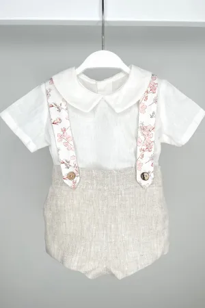 "Armondo" Shirt, Beige Shorts & Floral Braces