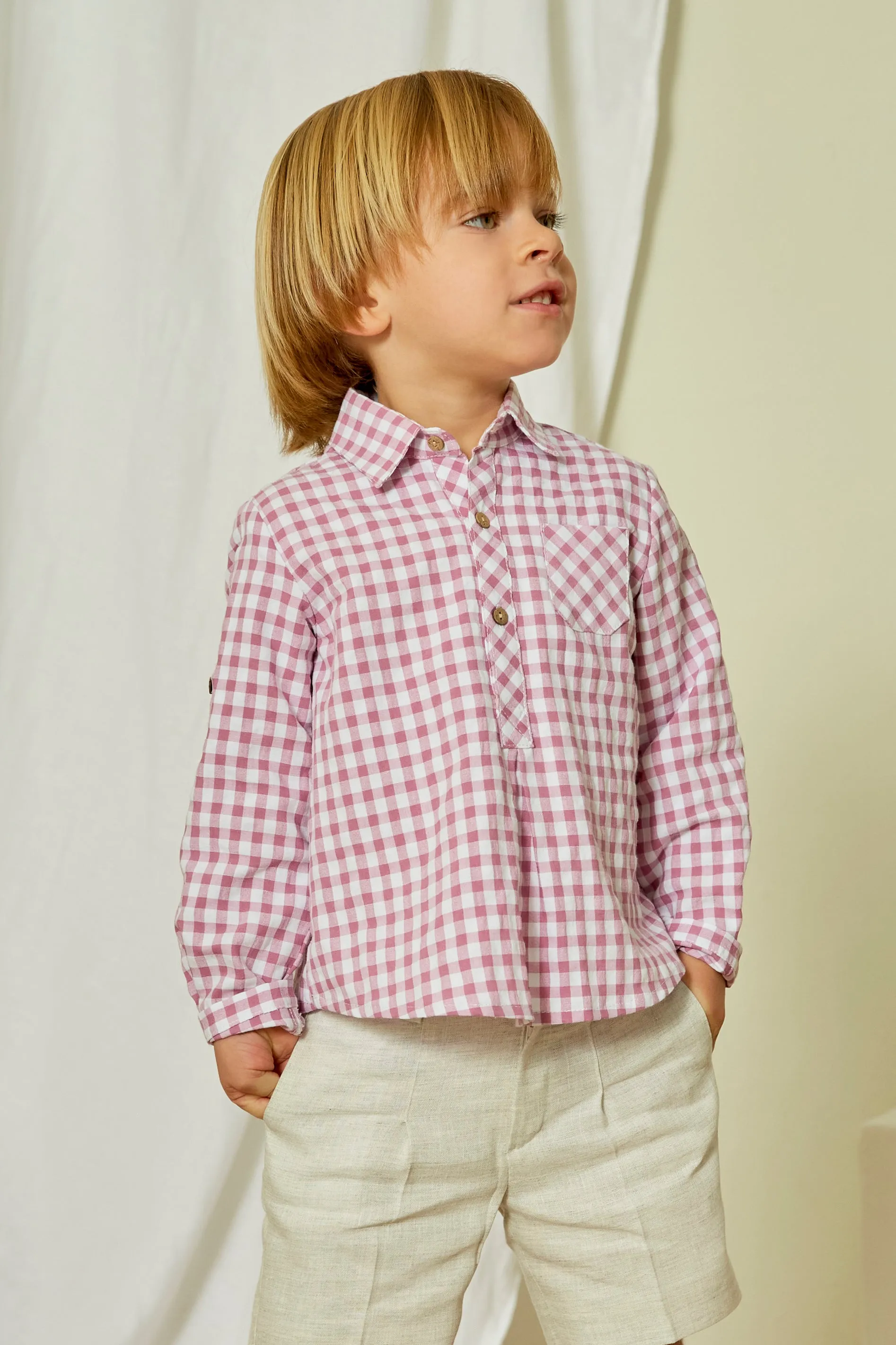 "Murray" Orchid Purple Gingham Shirt & Shorts