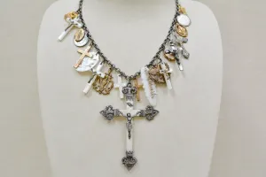 Rare Collection of 19 th. C. French Mother-of-Pearl & Gilded Talismans Necklace