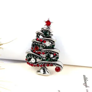 Red & Green Cubic Zirconia Openwork Pavé Christmas Tree Brooch