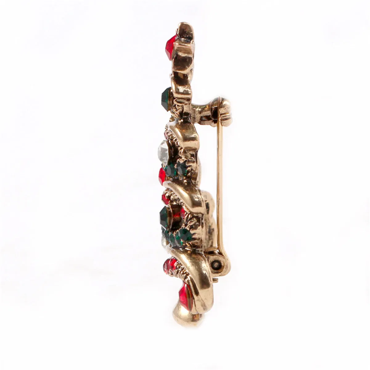 Red Cubic Zirconia & 18K Gold-Plated Christmas Tree Brooch