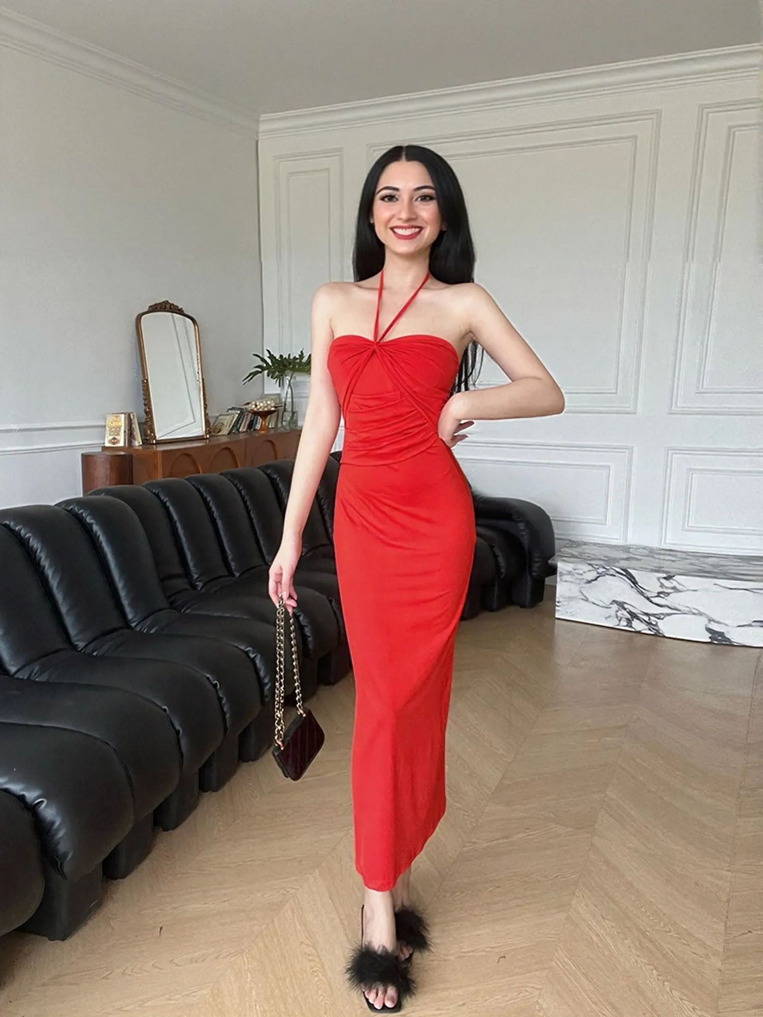 Red Halterneck Maxi Dress