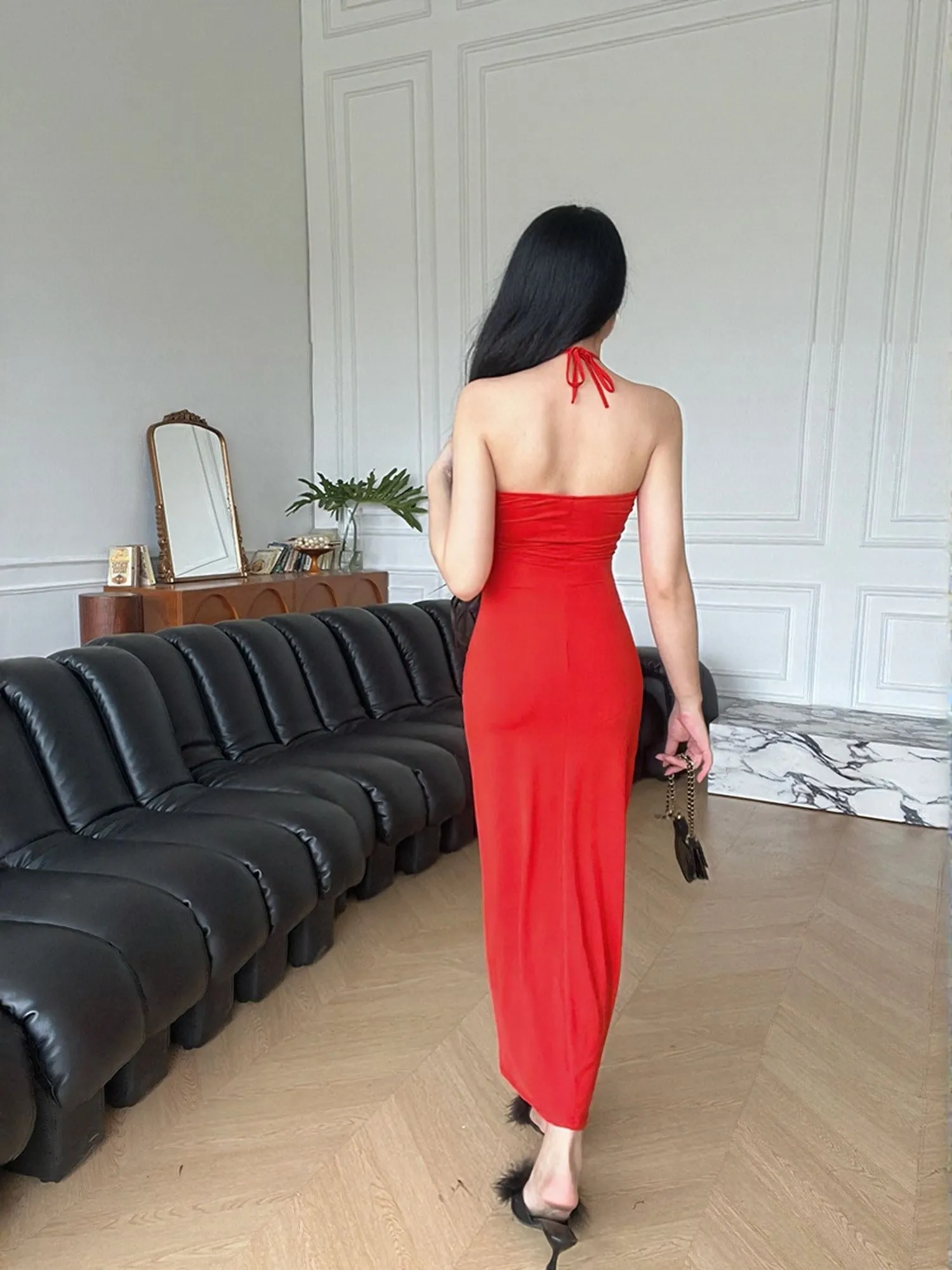 Red Halterneck Maxi Dress