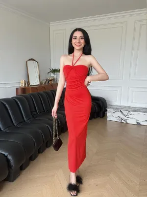 Red Halterneck Maxi Dress