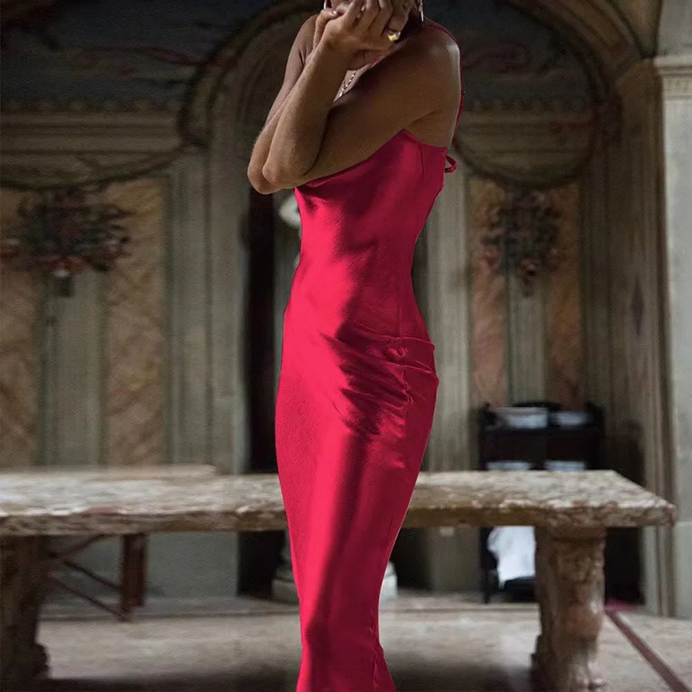 Red Textured Cowl Neck Maxi