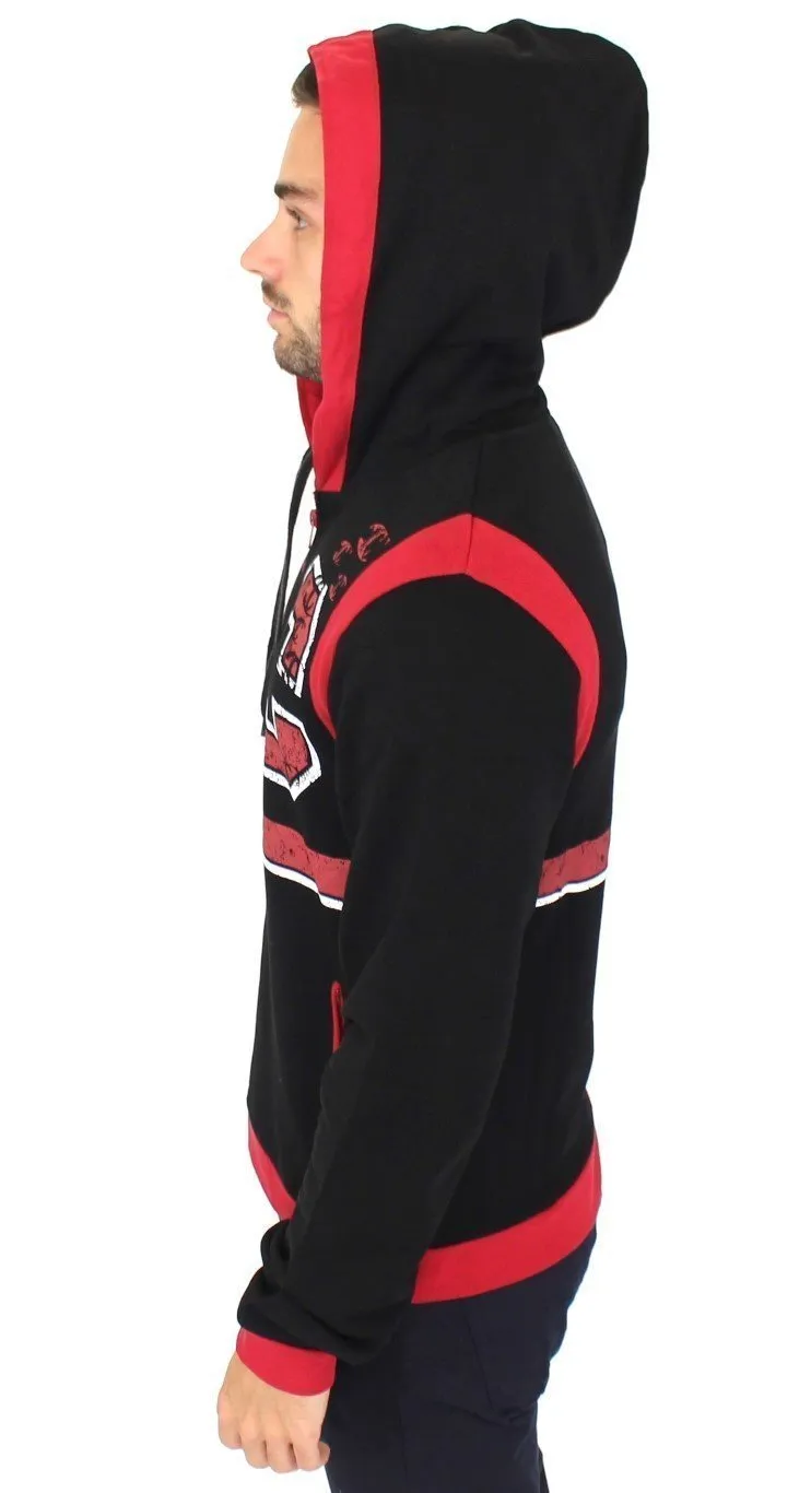 Red zipper hooded cotton sweater