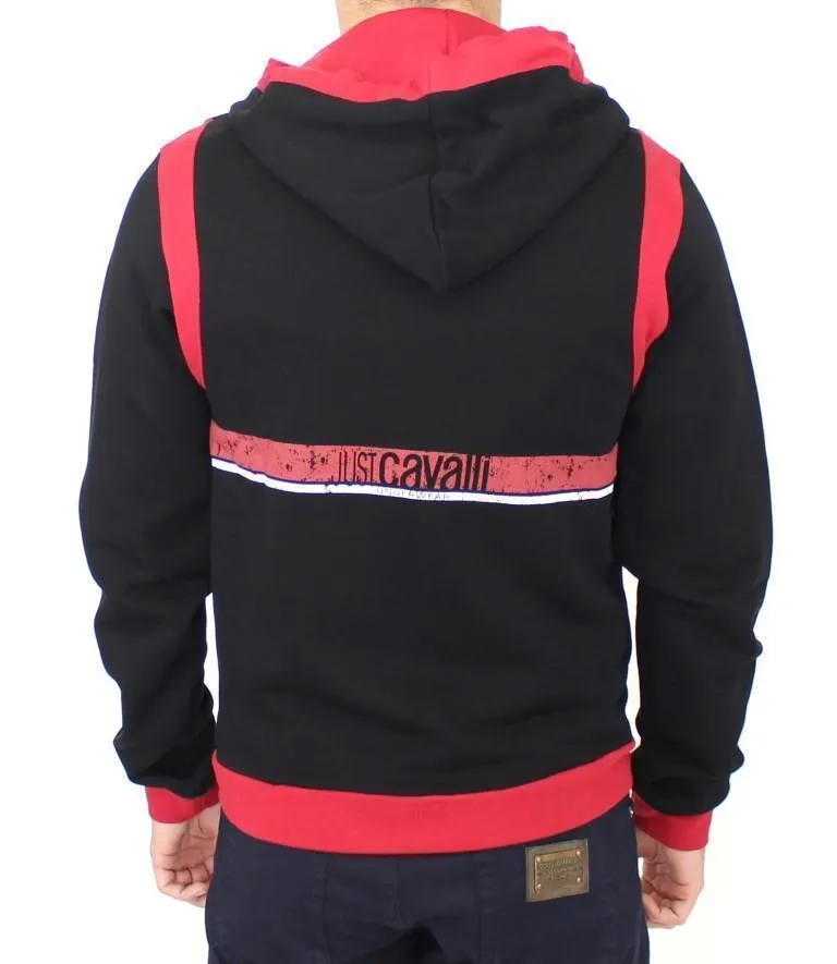 Red zipper hooded cotton sweater
