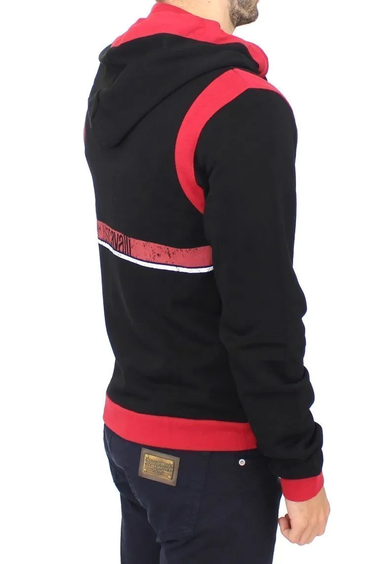 Red zipper hooded cotton sweater