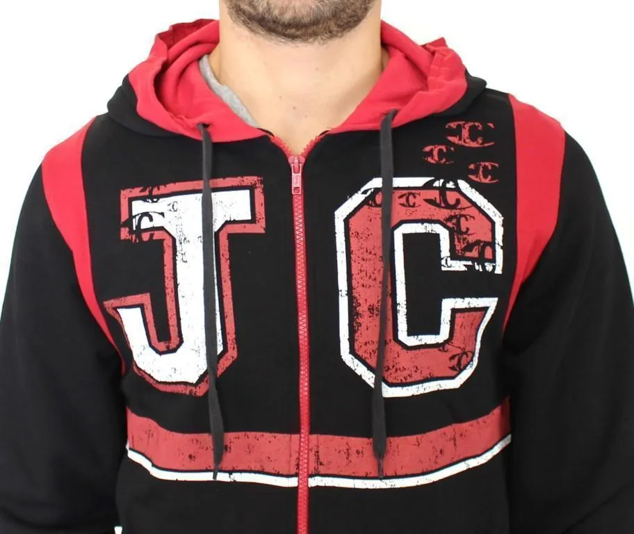 Red zipper hooded cotton sweater