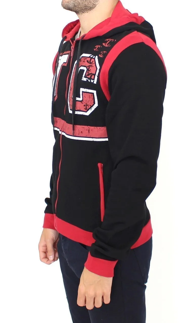 Red zipper hooded cotton sweater