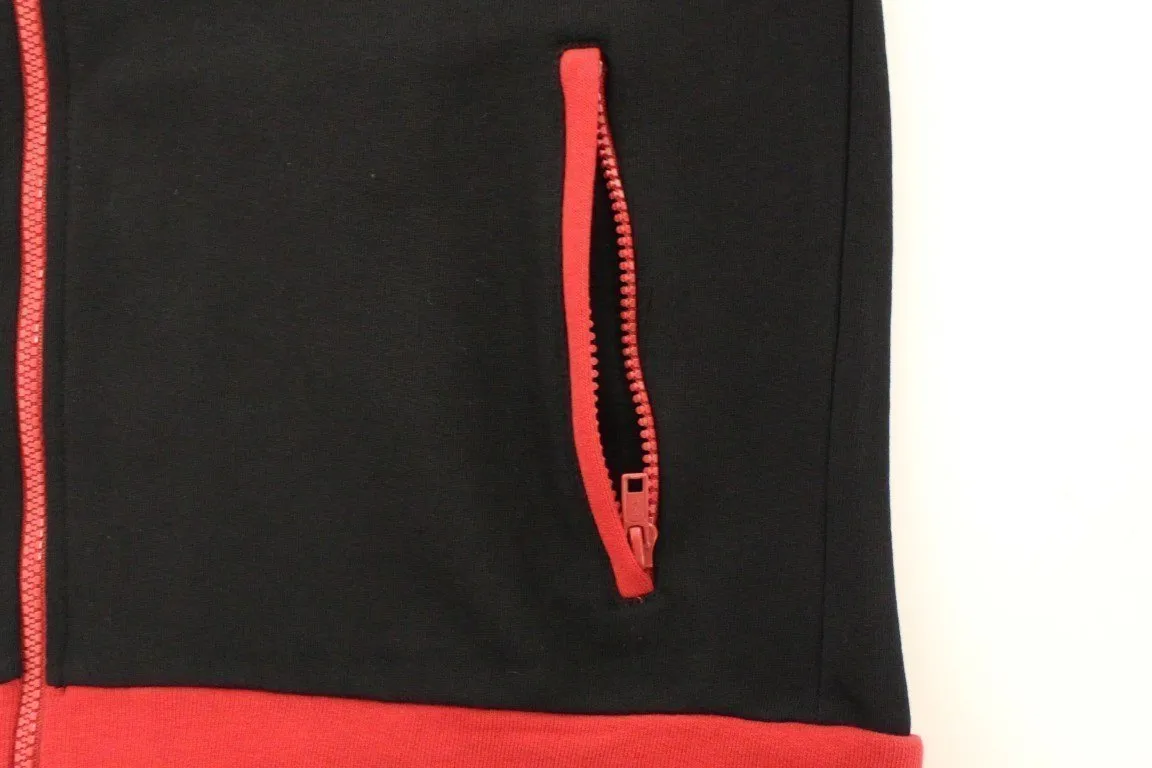 Red zipper hooded cotton sweater