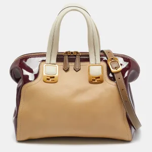 Red/Beige Patent and Leather Chameleon Satchel
