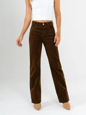Ref: 065597 Jean straight leg, confort, denim velvet, acabado terciopelo, tiro alto, tono cafe