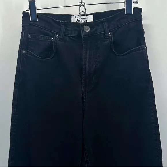 Reformation Emma Black High Rise Wide Leg Jeans Size 25
