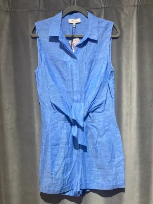 REISS Blue Collared linen Sleeveless Short Romper