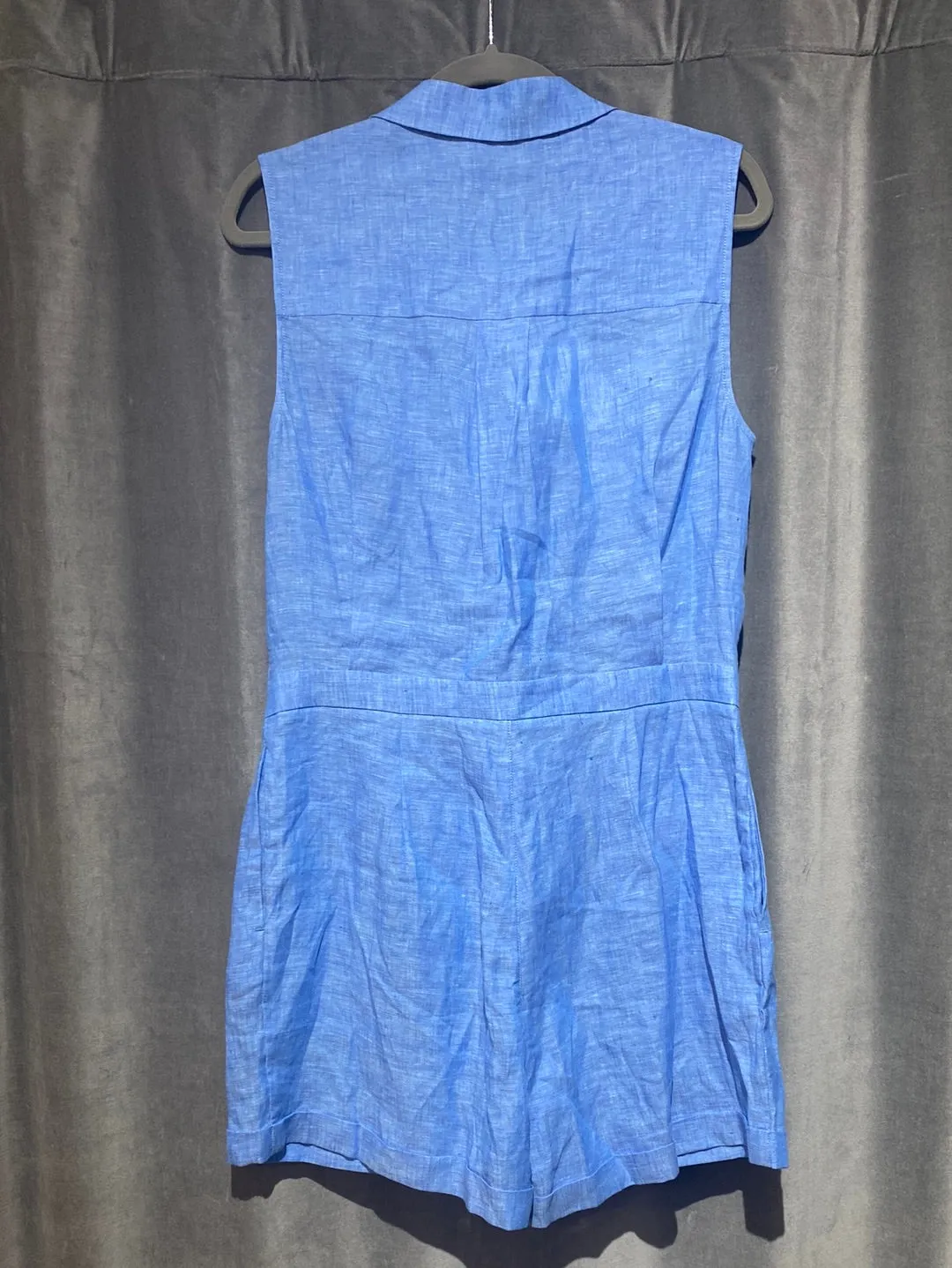 REISS Blue Collared linen Sleeveless Short Romper