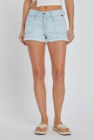 Retro Frayed Hem Denim Shorts, Two Colors