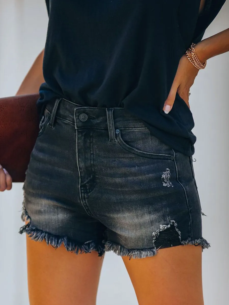 Retro Ripped Raw Edge Denim Shorts