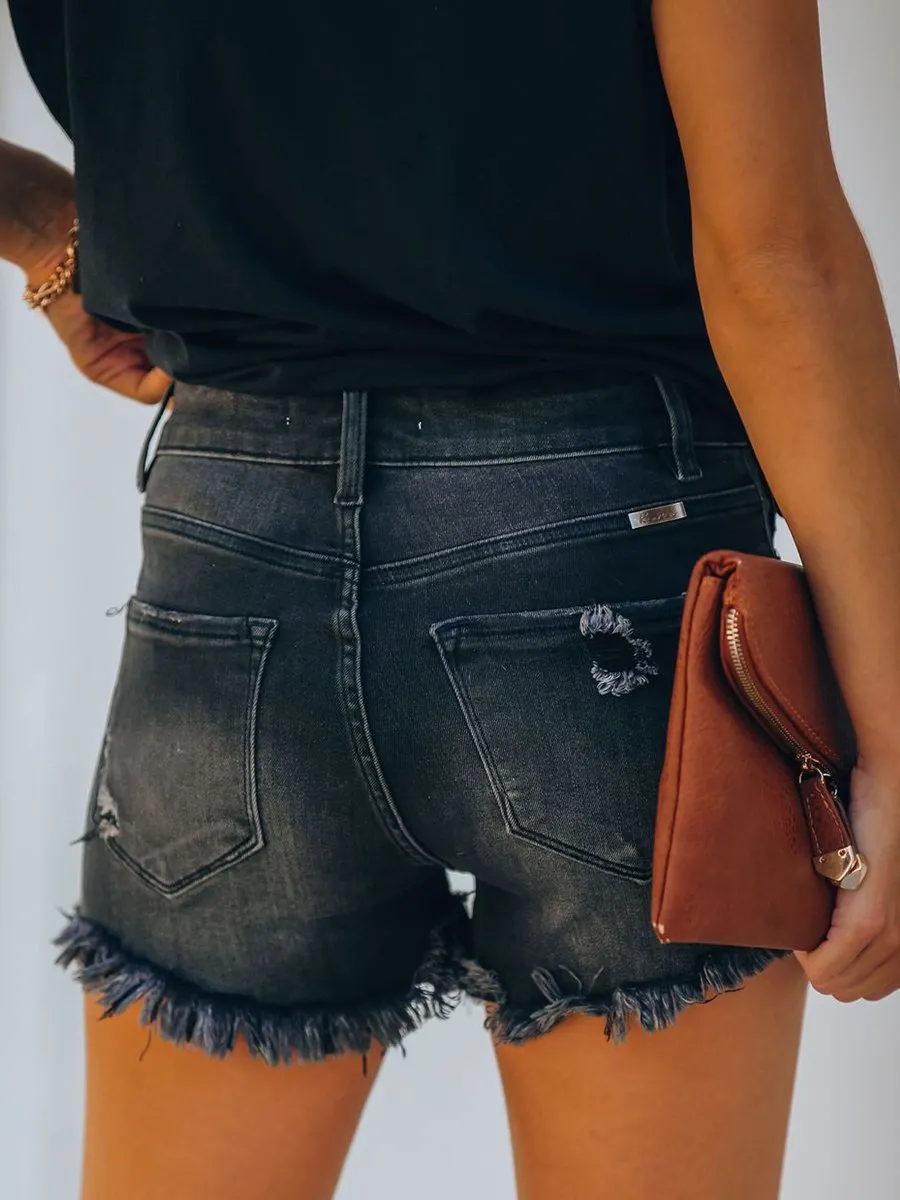 Retro Ripped Raw Edge Denim Shorts