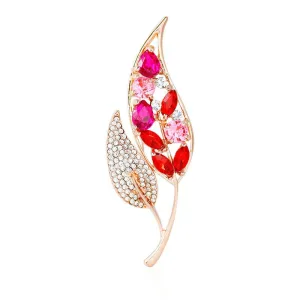 Rhinestone Studded Leaf Brooch
