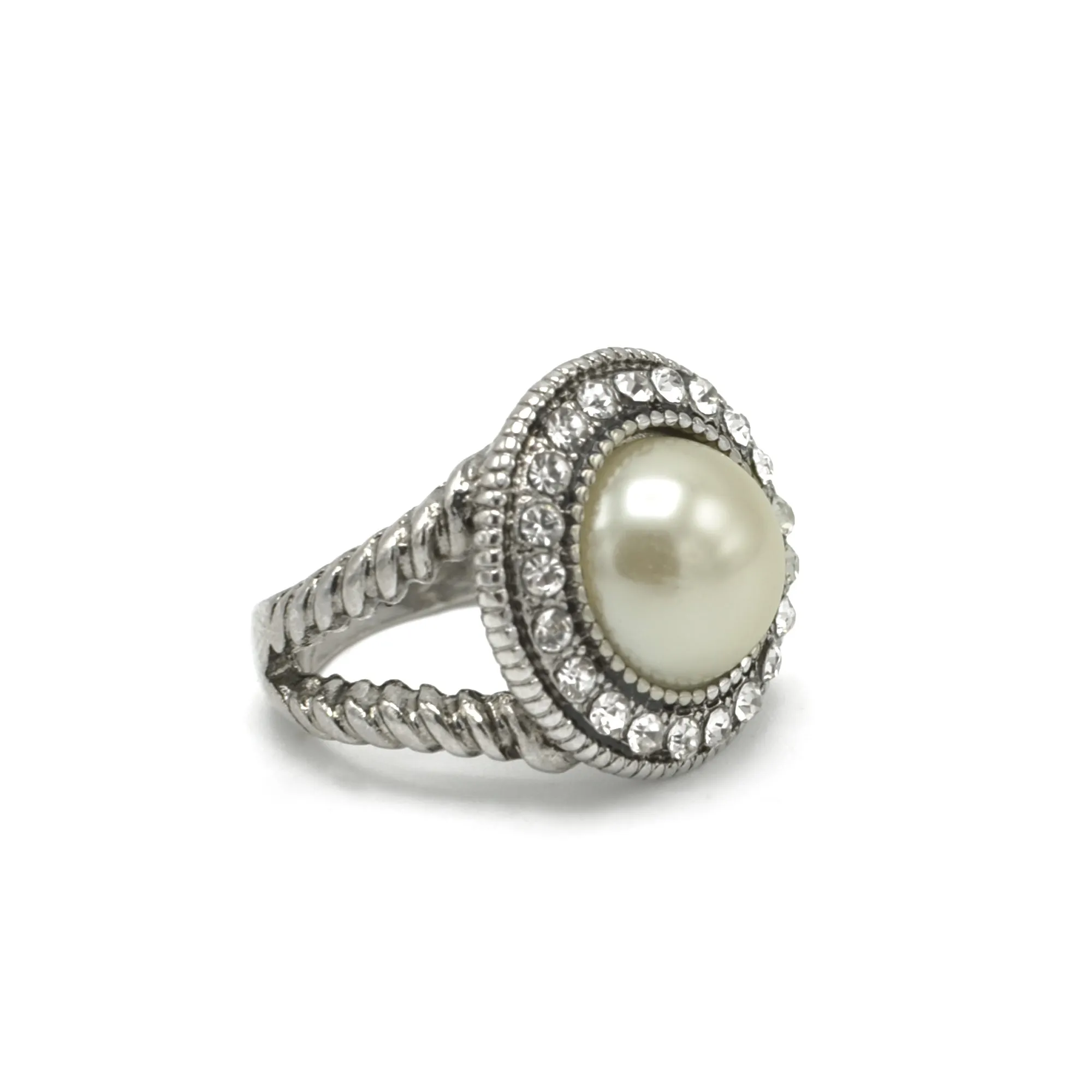 RHODIUM PEARL AND CRYSTAL RING# HNR90737#7