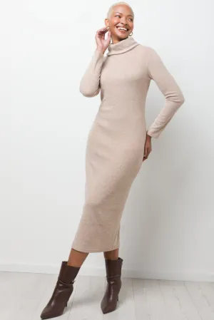 Rib Poloneck Maxi Bodycon Dress Natural