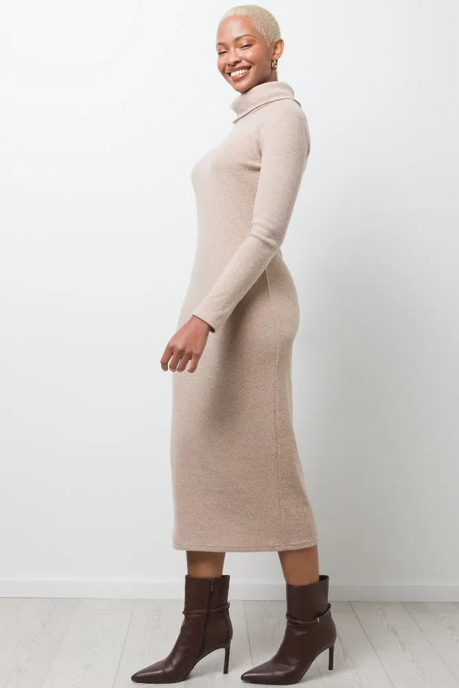 Rib Poloneck Maxi Bodycon Dress Natural