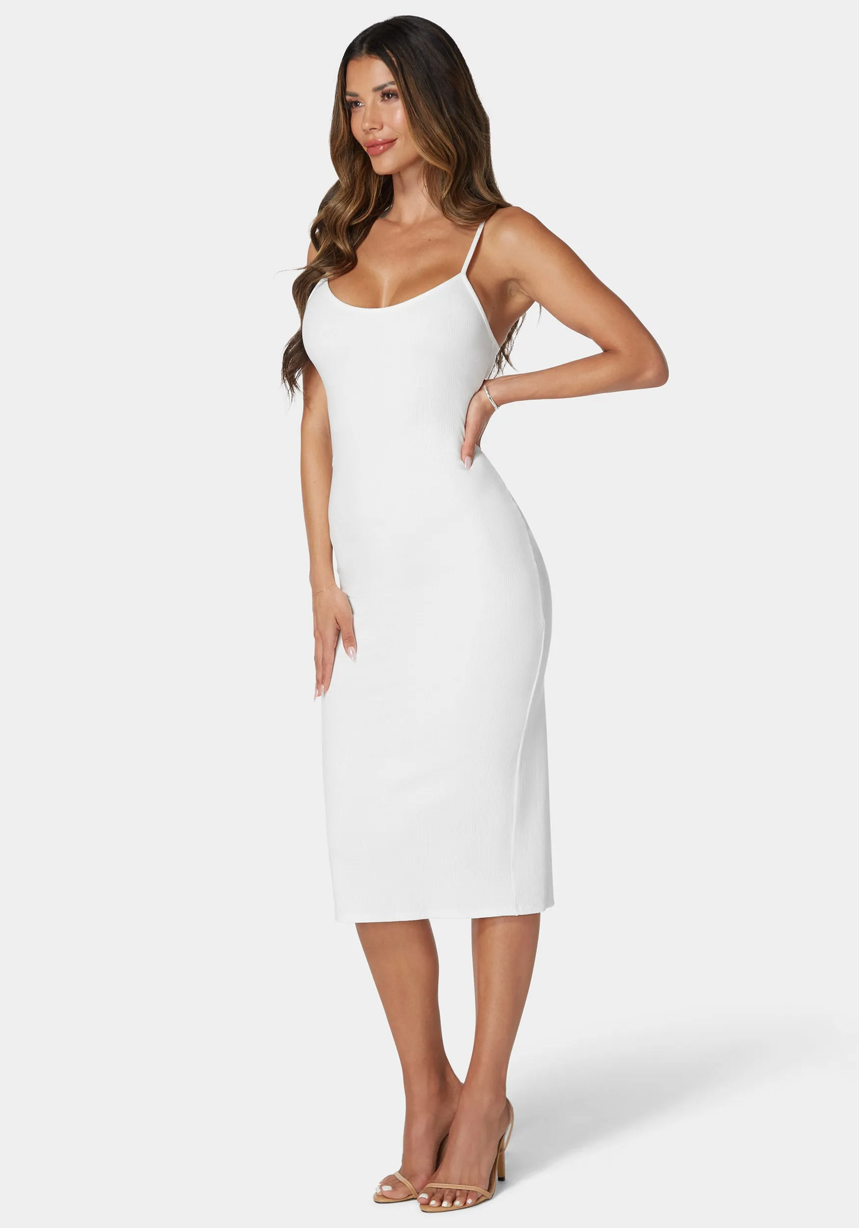 Rib Spaghetti Strap Midi Dress