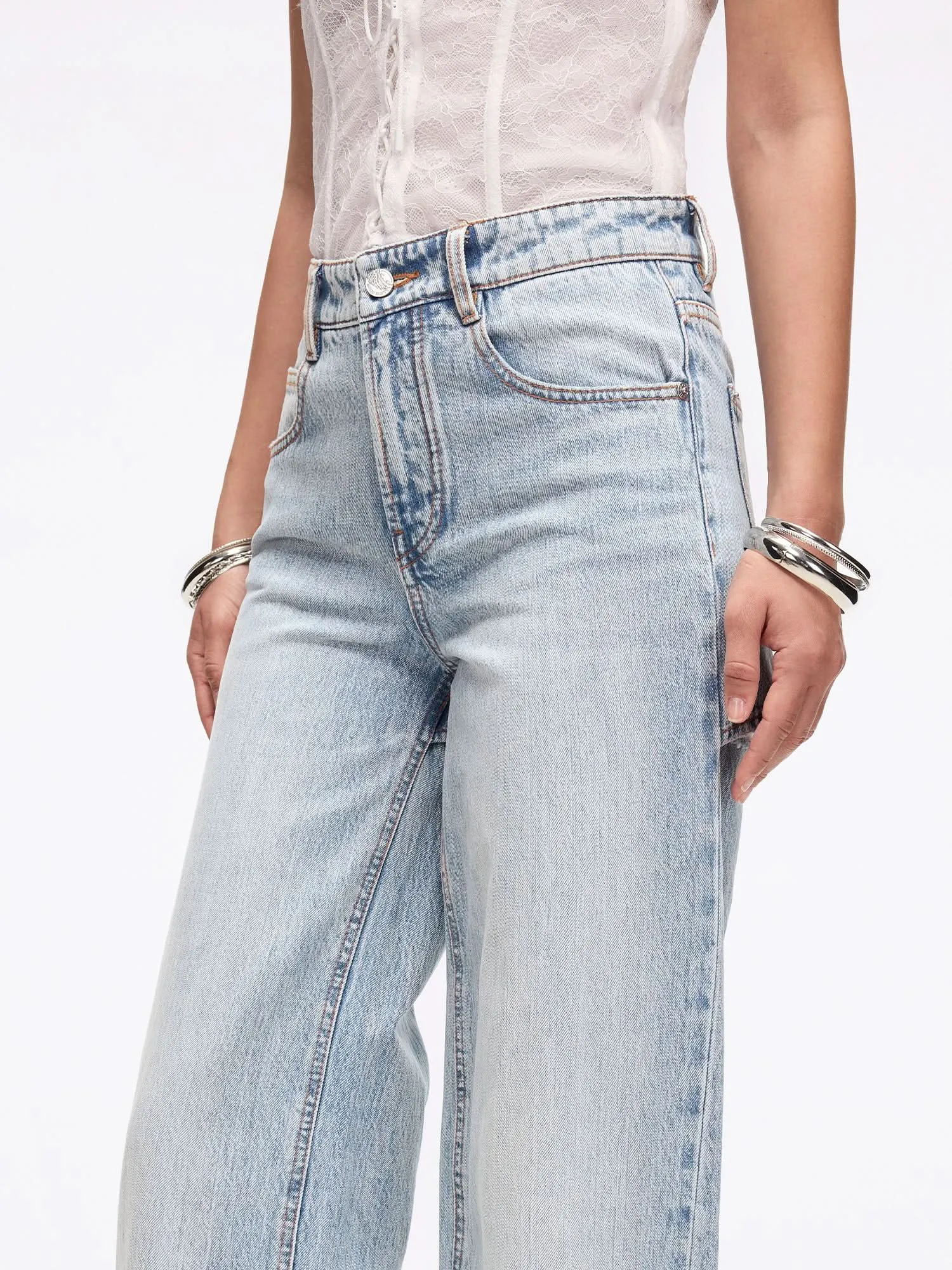 Ripped Straight-Leg Jeans