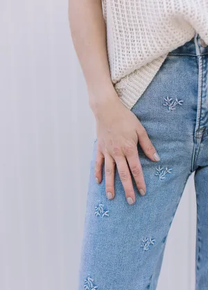 Risen Tummy Control Daisy Embroidered Jeans