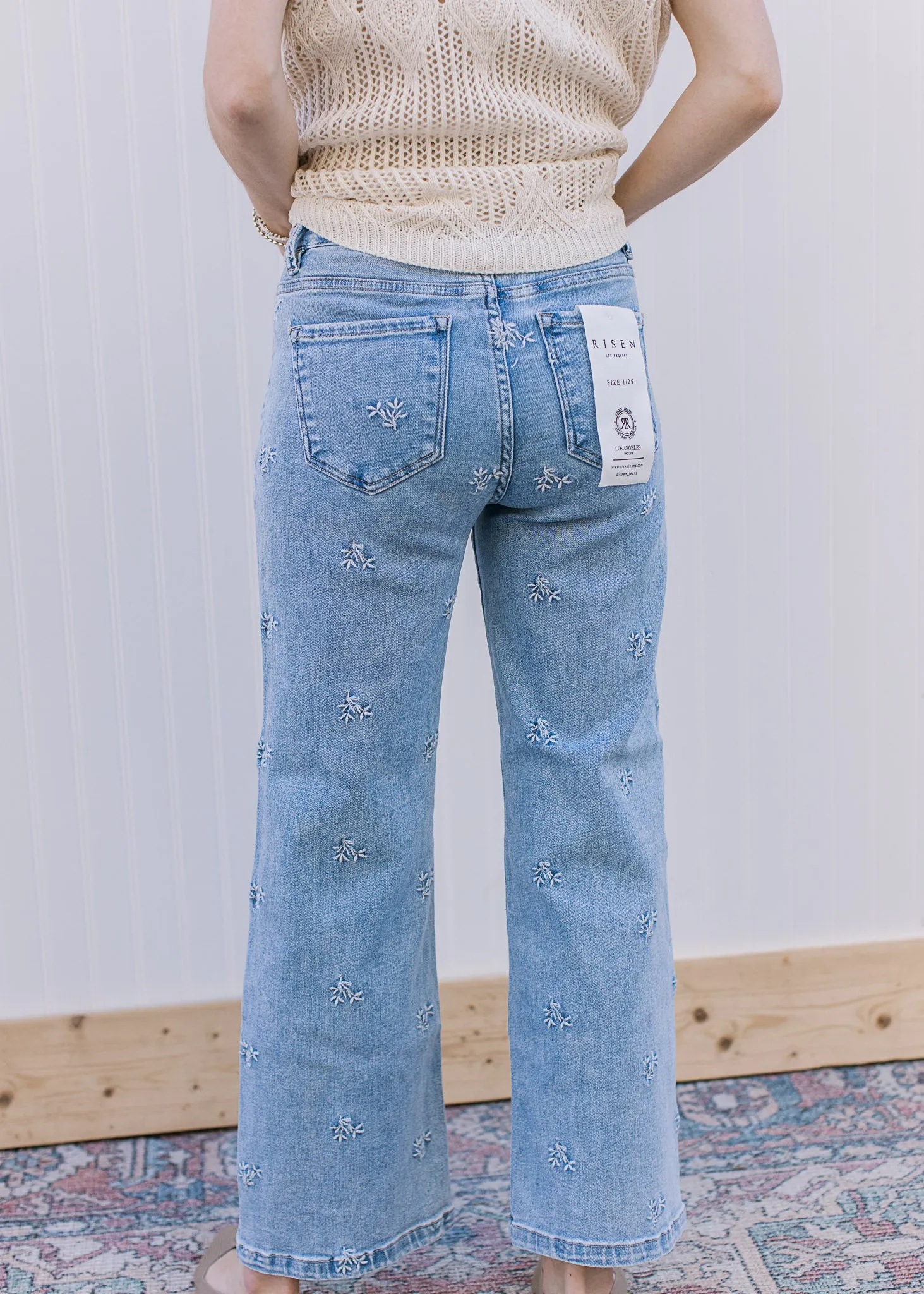 Risen Tummy Control Daisy Embroidered Jeans