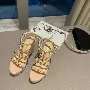 Rivet  Open Toe Ankle Buckle Strap Wedges Sandals