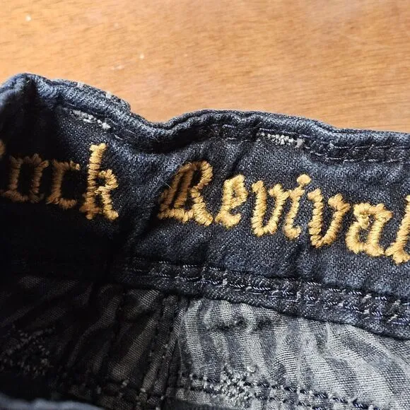 ROCK REVIVAL ELIZABETH WIDE LEG Womens 25 Medium Dark Distress Flap Pocket Jeans