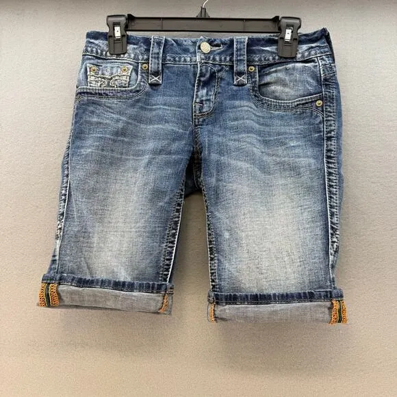 Rock Revival Shorts Women's 26 (2) Blue Bermuda Alivia Preppy Western Summer