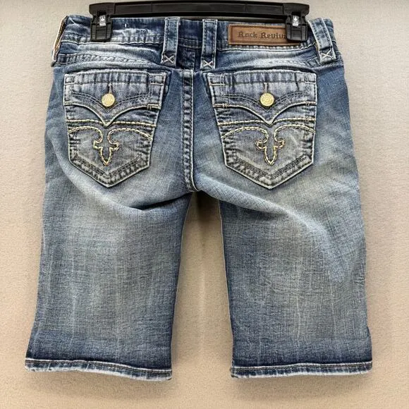 Rock Revival Shorts Women's 26 (2) Blue Bermuda Alivia Preppy Western Summer