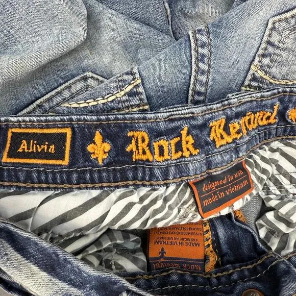 Rock Revival Shorts Women's 26 (2) Blue Bermuda Alivia Preppy Western Summer