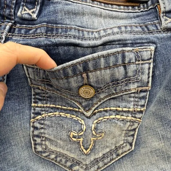 Rock Revival Shorts Women's 26 (2) Blue Bermuda Alivia Preppy Western Summer